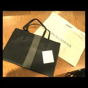 Vince Camuto Black Gray Leather Vegan Tote